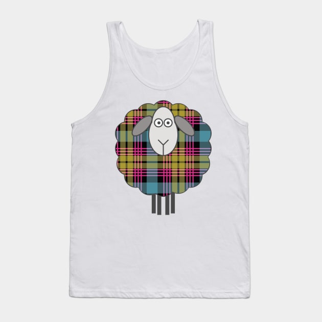 Scottish Pink, Blue and Yellow Tartan Patterned Sheep Tank Top by MacPean